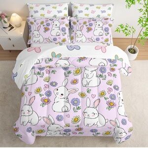 Adorable Bunny Print Bedding Set - Pink and White